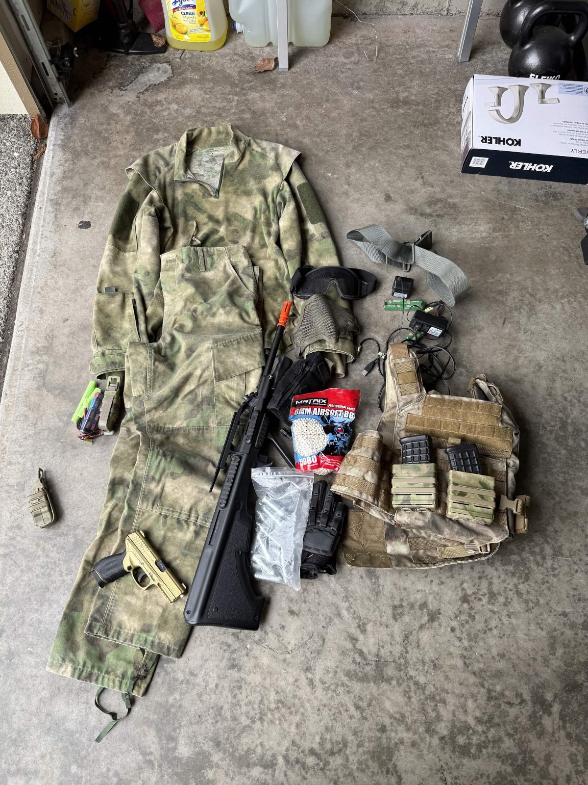 Lancer Tactical Airsoft Rifle + Metal Pistol Gear Lot Propper Camo Vest Mask BBs
