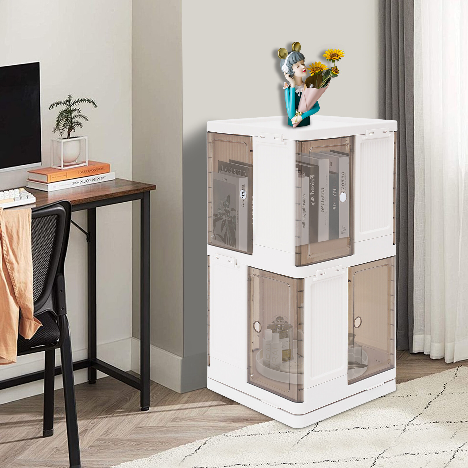 2-Tier Rotating Bookshelf, Book Storage Shelf, Floor Standing Rotating Bookcase