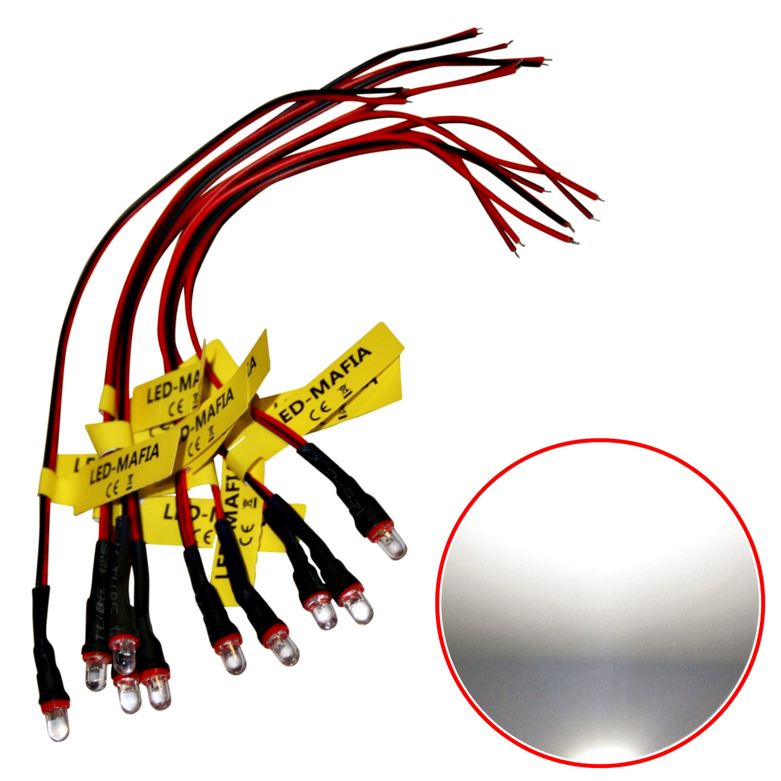 10 pieces 5mm LED approx. 15cm cable for 12V DC with resistor ready wired White