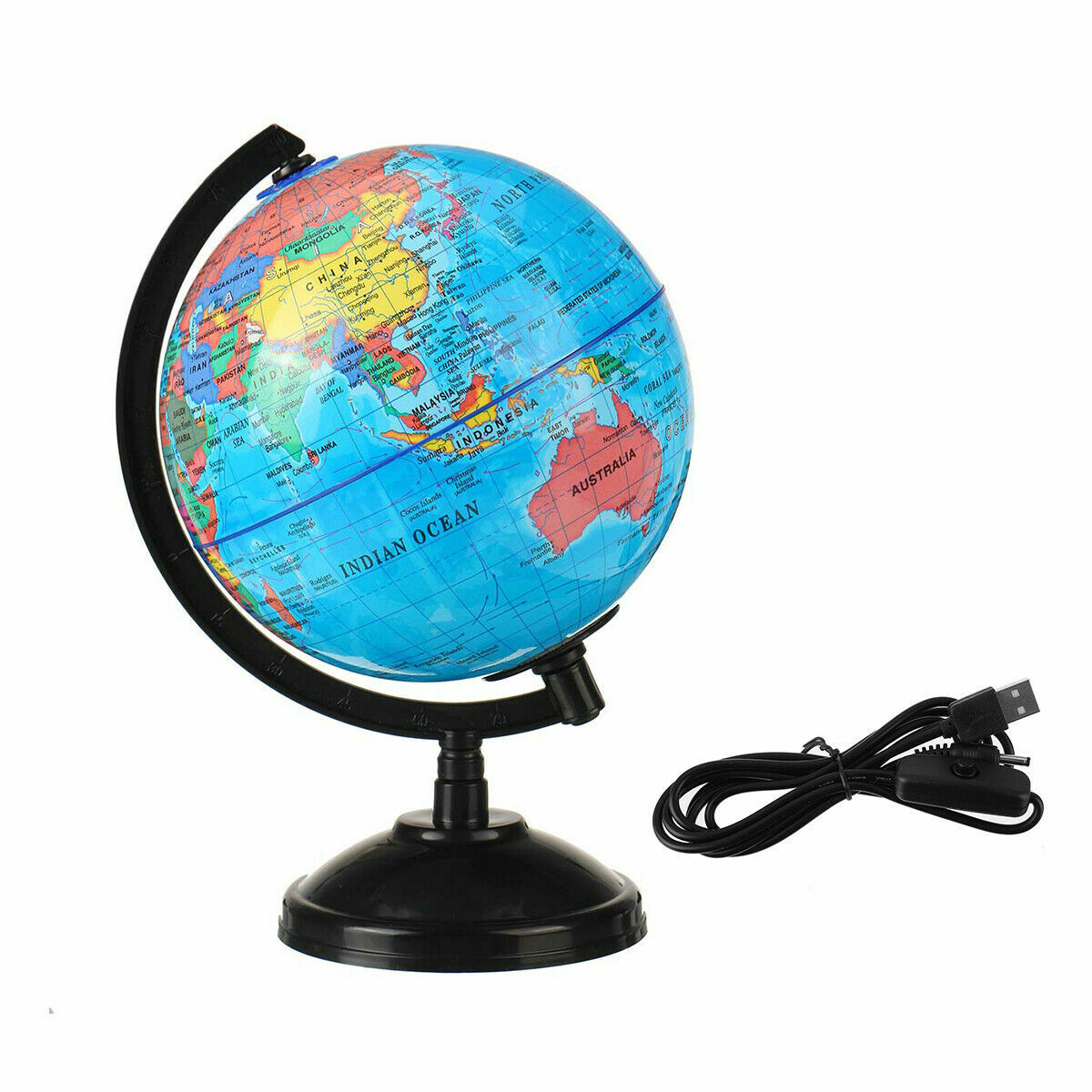 Rotating LED Night Light World Earth Globe Map Students Kids Geography Education