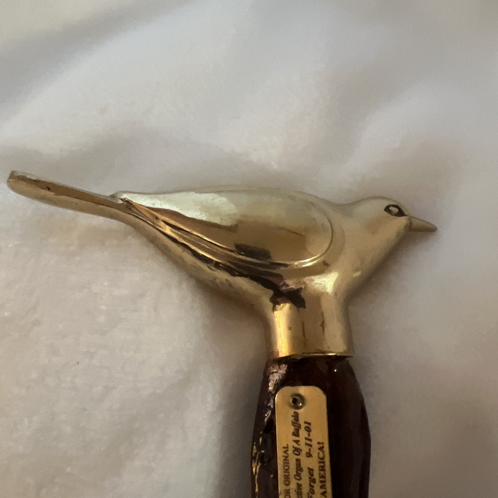 Ross Taylor Buffalo Organ Walking Stick Brass Bird Handle 9/11 Commemorative