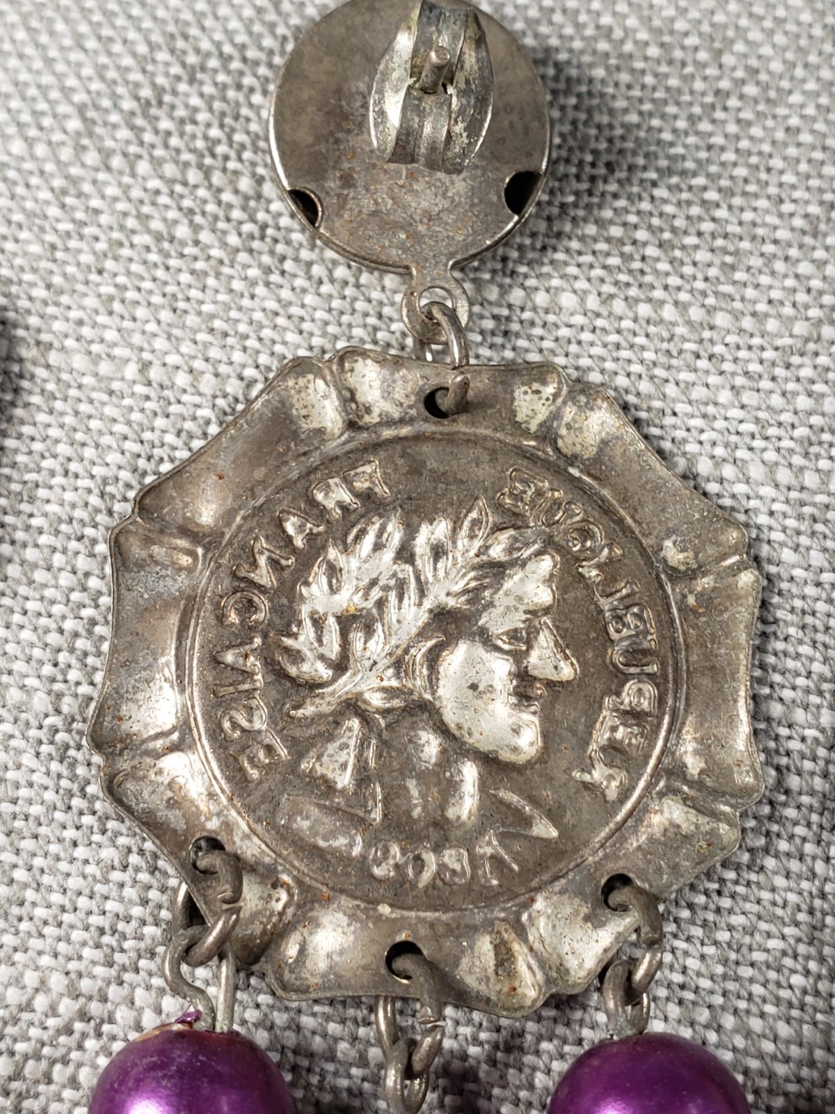 Republique Francais Earrings Pierced Simulated Coin Dangle C54