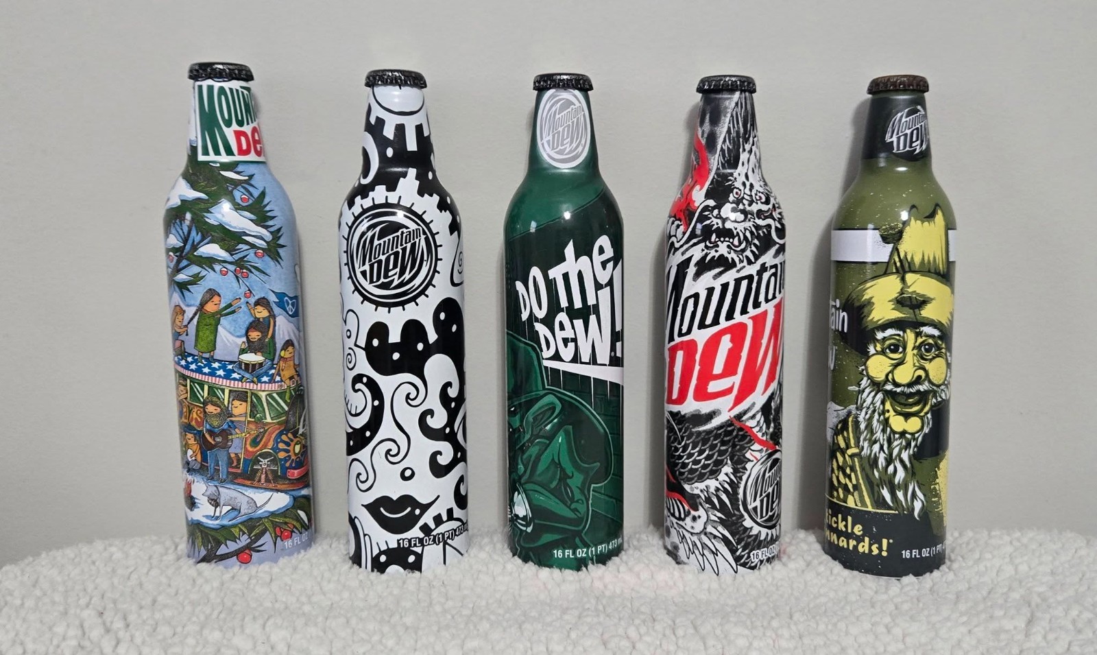 2008 Mountain Dew Aluminum Bottles | Green Label Art | Unopened Lot Of 5 Bottles