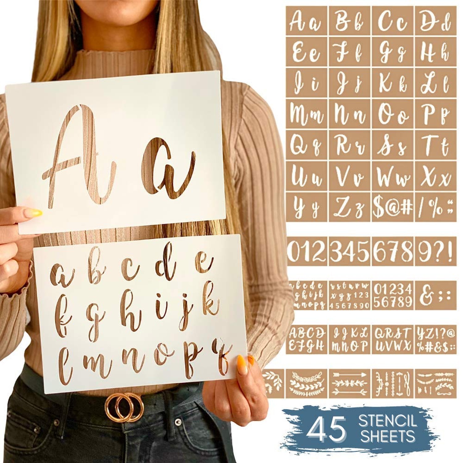 Boutique Calligraphy Stencil Template Kit - 45 Reusable Pieces - Includes Let...