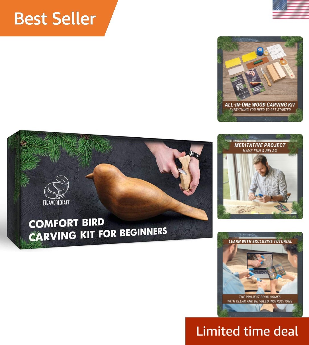 Wood Carving Kit: Comfortable Bird DIY Set for Adults & Beginners – 7 Pieces