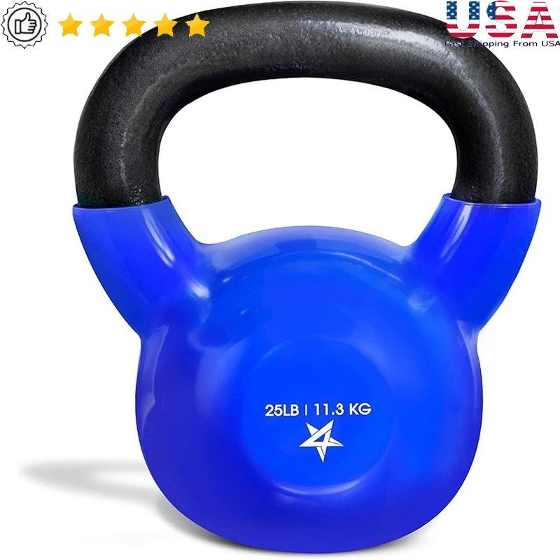 Durable Cast Iron Kettlebell 25LB Vinyl Coated Home Gym Fitness Training New