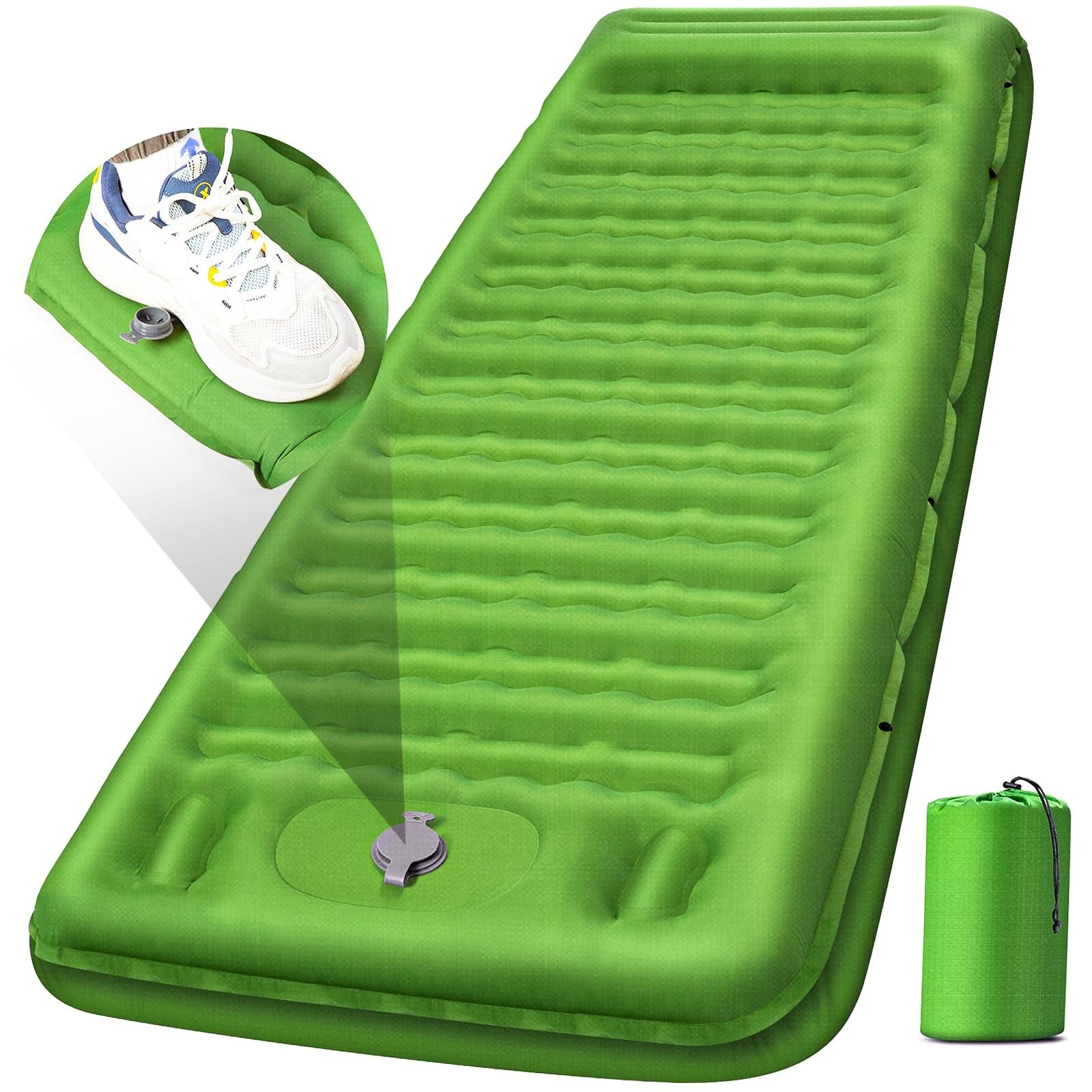 Ultra Thick 5" Inflatable Camping Pad – Built-In Pillow & Foot Pump Air Mattress