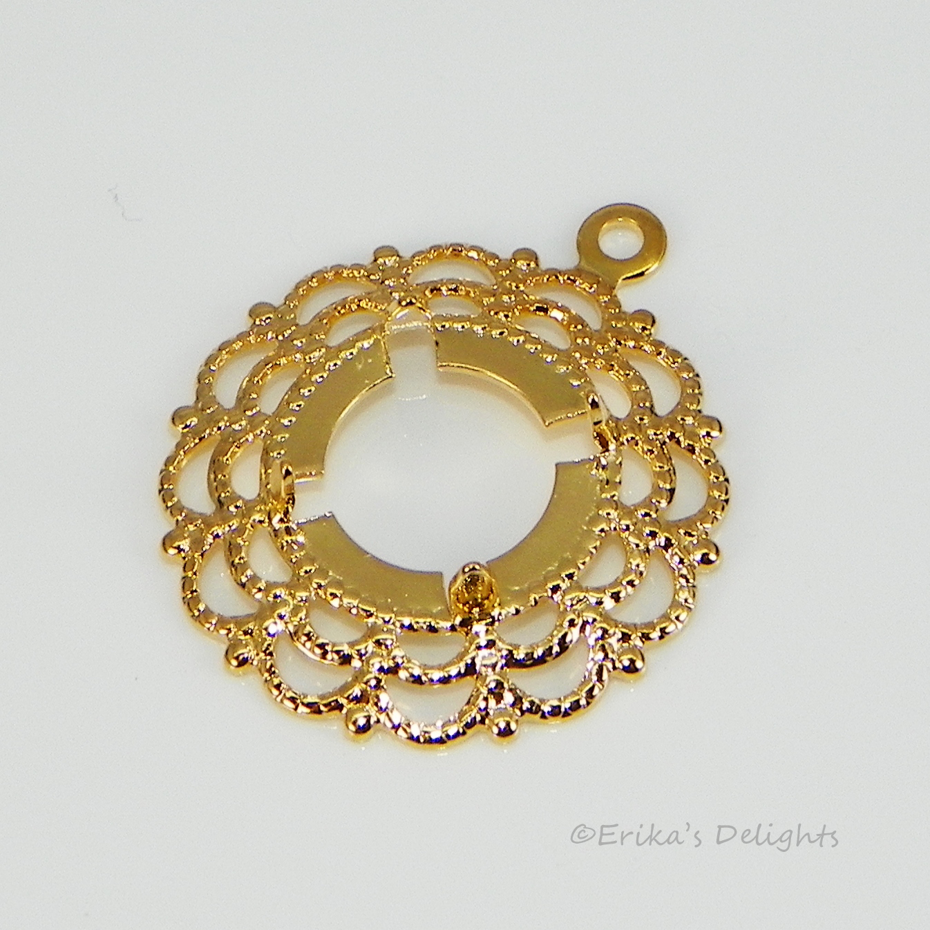 (4mm - 10mm) ROUND Gold Plated Filigree Cabochon (Cab) Dangle Drop Setting