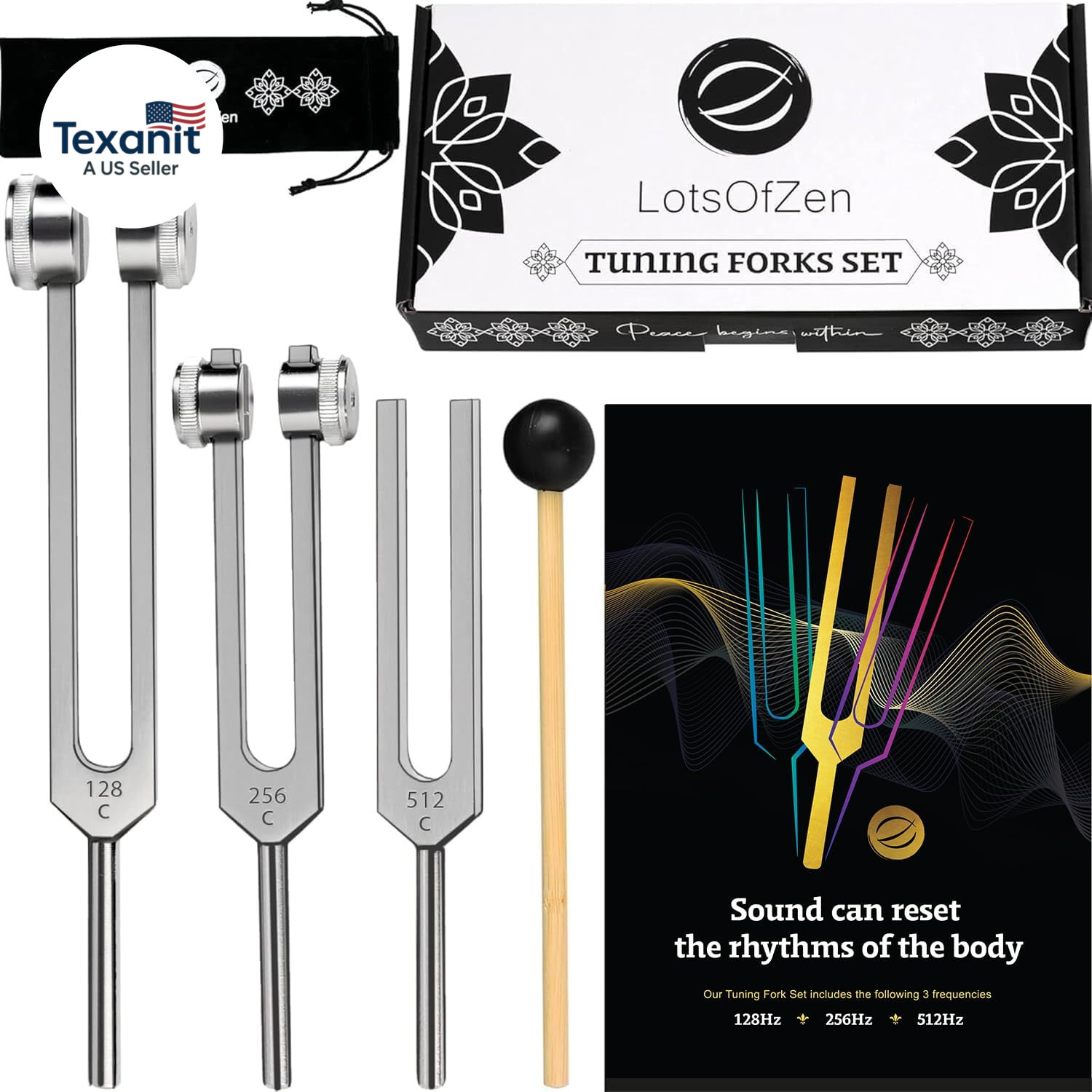 Tuning Forks for Healing Set (128Hz, 256Hz, 512Hz) — Essential Yoga and Meditati