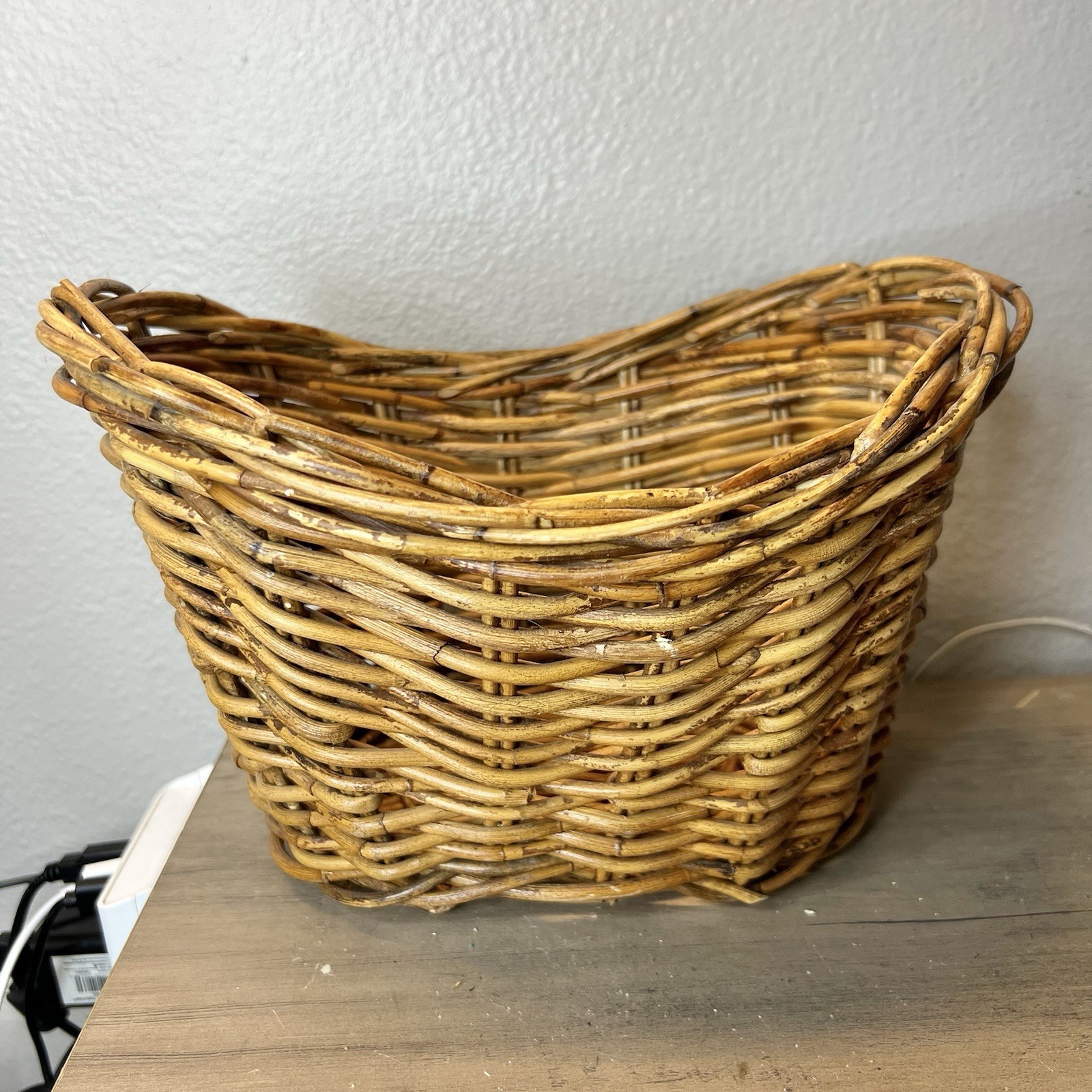 Vintage Woven Wicker Oval Basket 7x10x8 Rustic Storage Planter Boho Decor