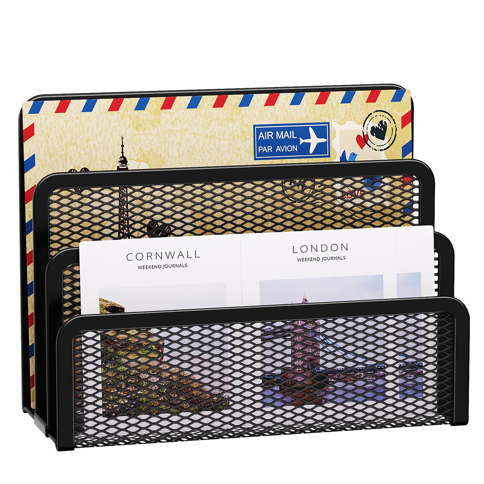Mail Organizer for Desk, 3-Slot Mesh Metal Mail Holder countertop, Letter Hol...
