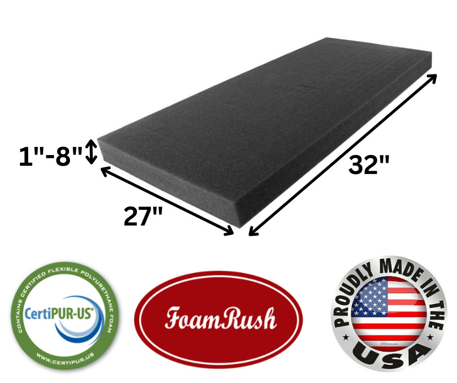 FoamRush 27" x 32" Charcoal High Density Upholstery Foam Cushion Medium Firm USA