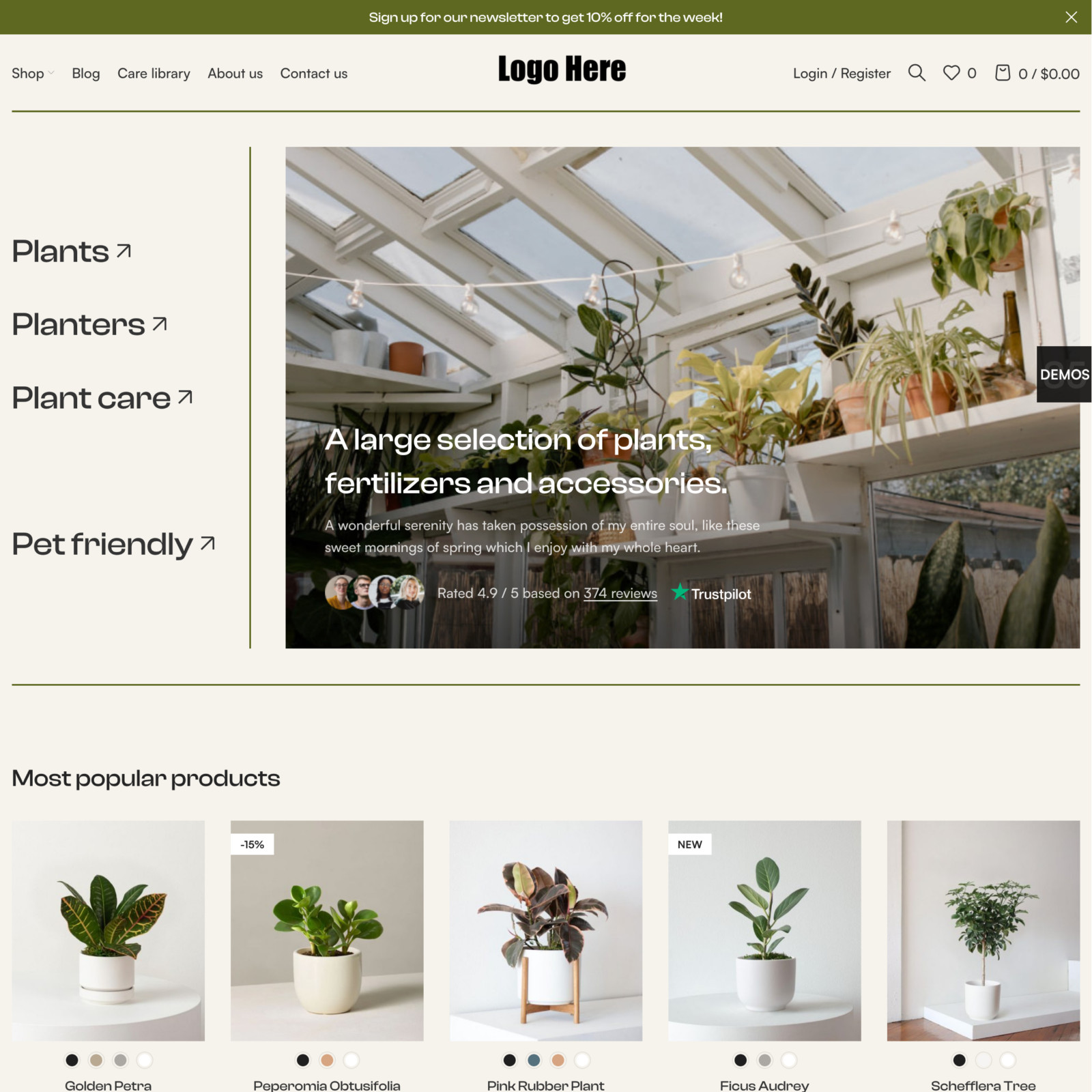 Plants Shop Website Design with Free VPS Web Hosting and Installation