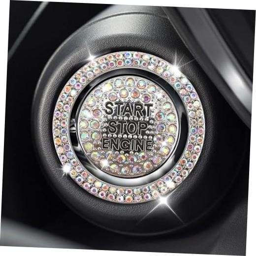 2PCS Rhinestone Push Start Button Cover Bling Car Accessories for Colorful