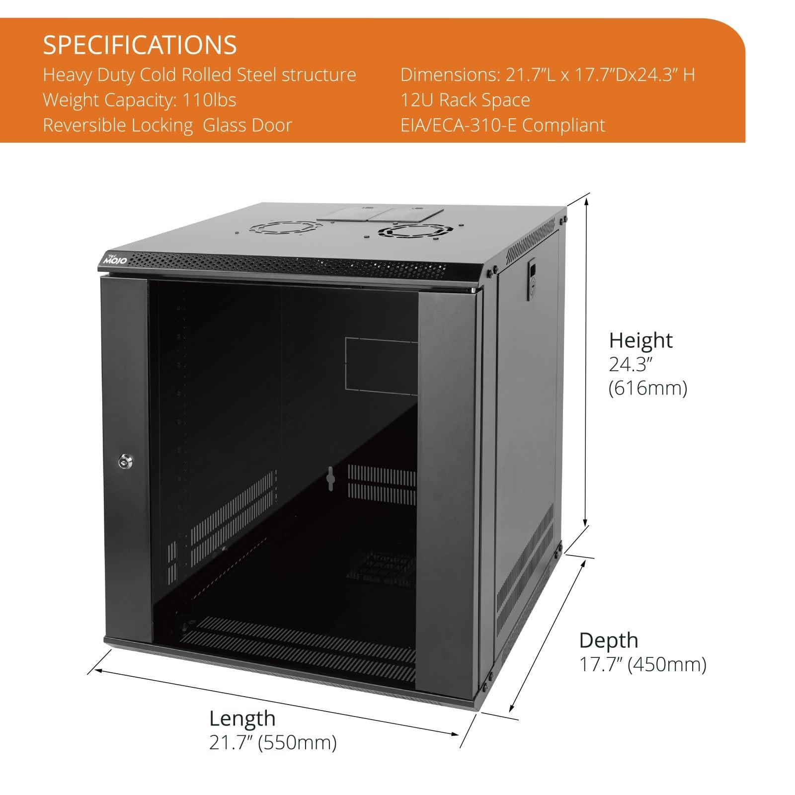 12U Wall Mount Server Cabinet IT Network Rack Enclosure Lockable Door and Sid...