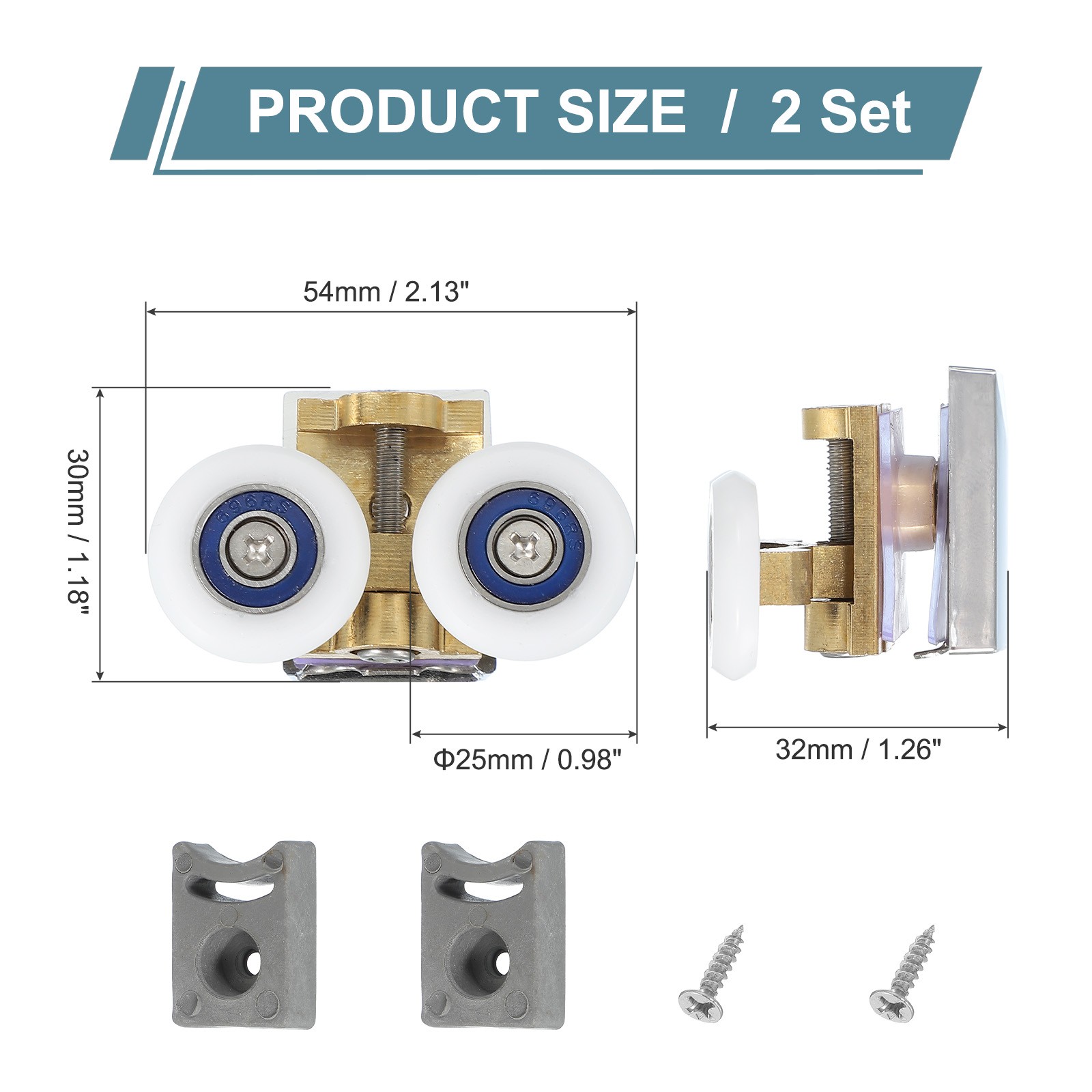 2Pcs 25mm Double Shower Door Rollers Copper Top Wheels Copper Tone