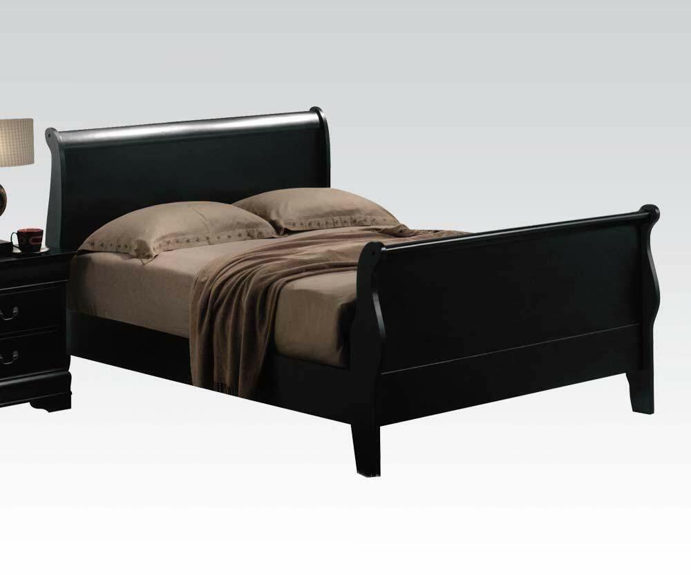 Twin Full Queen King Black Finish Wooden Sleigh Bed Frame Headboard Footboard