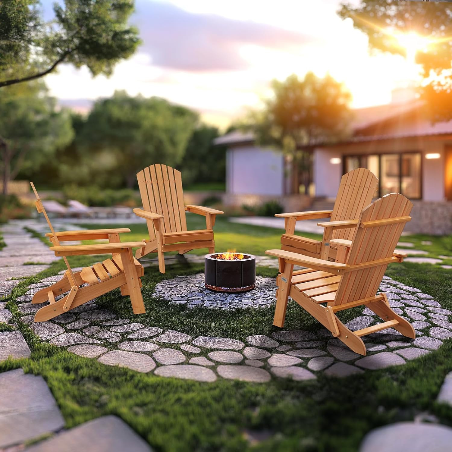Set of 4 Folding Adirondack Chairs, Foldable Wood Adirondack Chair for Outdoor,F