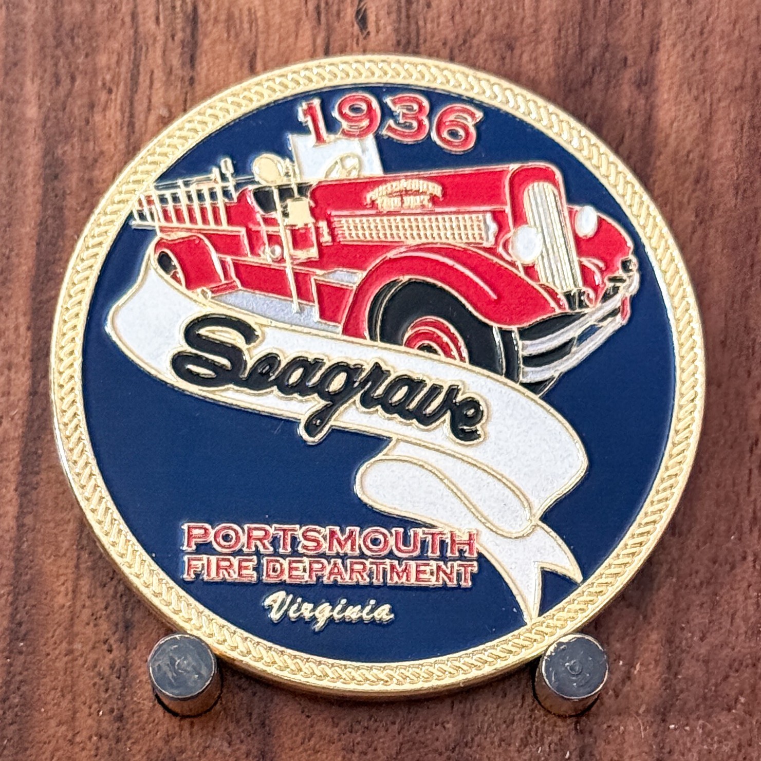Portsmouth VA Fire Dept 1936 Seagrave Fire Truck Challenge Coin  W#13