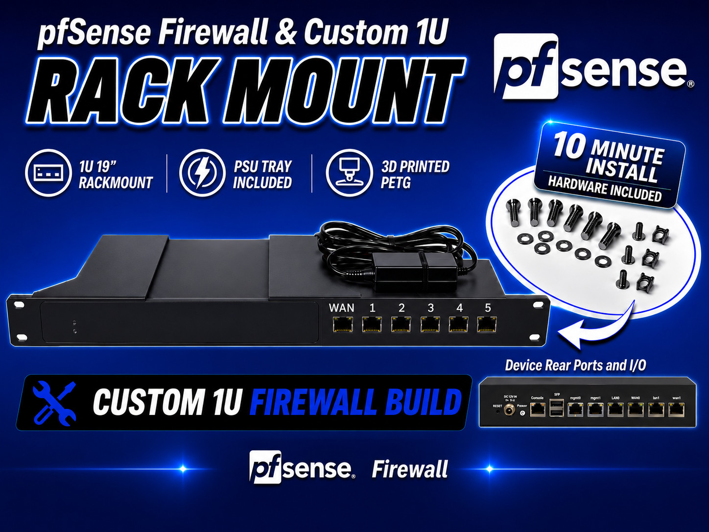 1U Rackmount pfSense Gigabit Firewall + Router + VPN 8GB RAM 120GB SSD 6 Ports