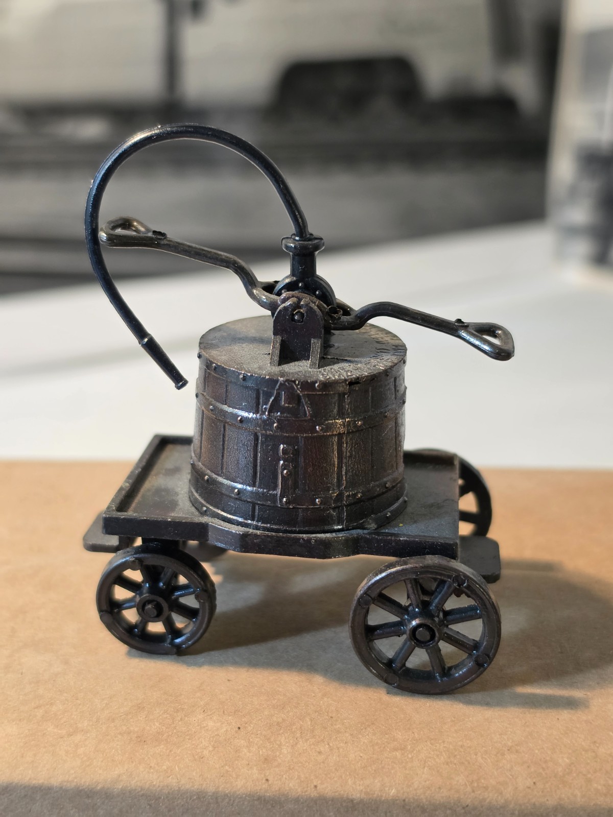 Vintage Miniature Fire Dept Water Pump Die Cast Metal Pencil Sharpener Dollhouse