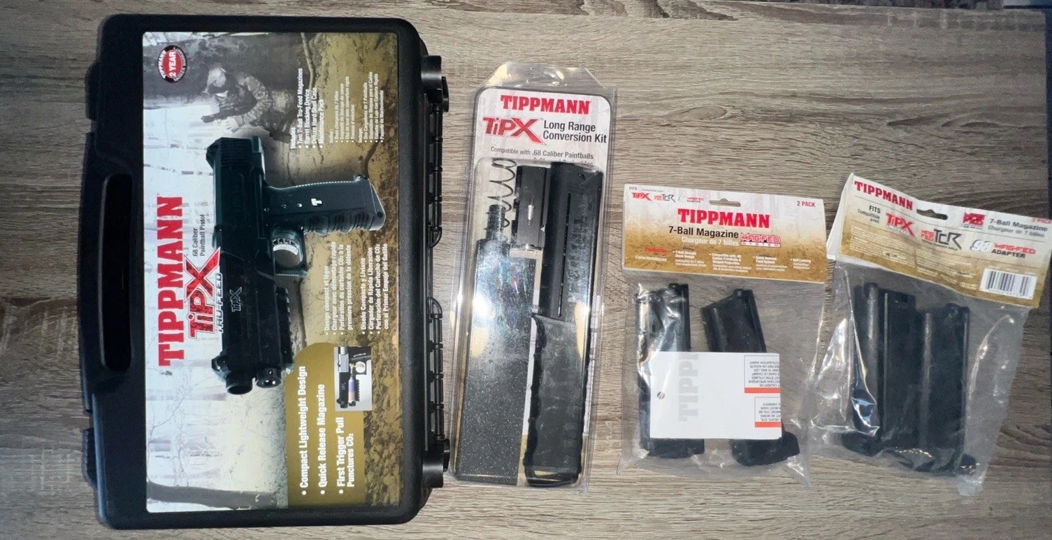 NEW Tippmann TiPX Trufeed Paintball Pistol Bundle Black LR Rage Conversion & Mag