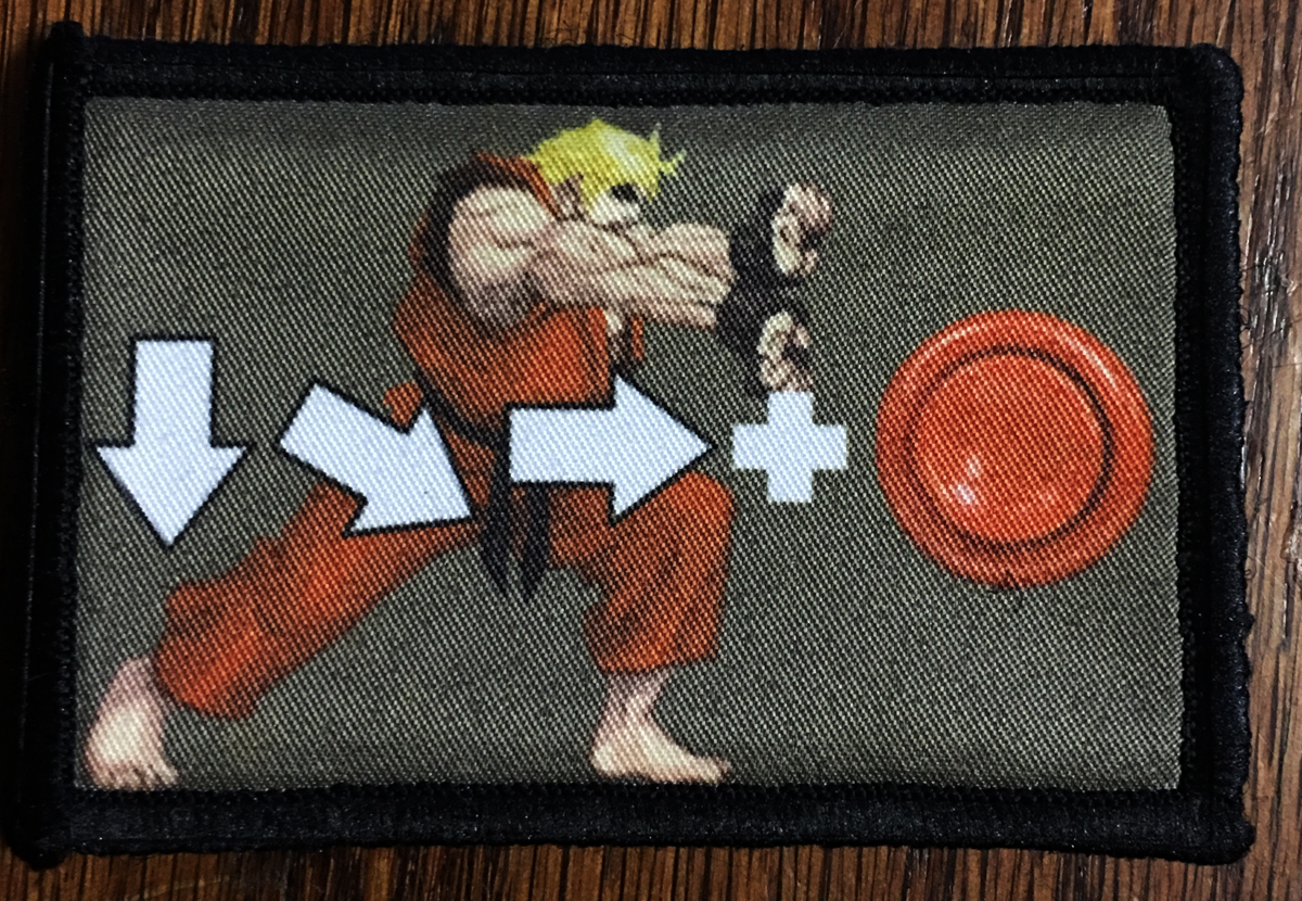 Street Fighter Ken Hadouken Morale Patch  Tactical Military Army Badge Hook Flag