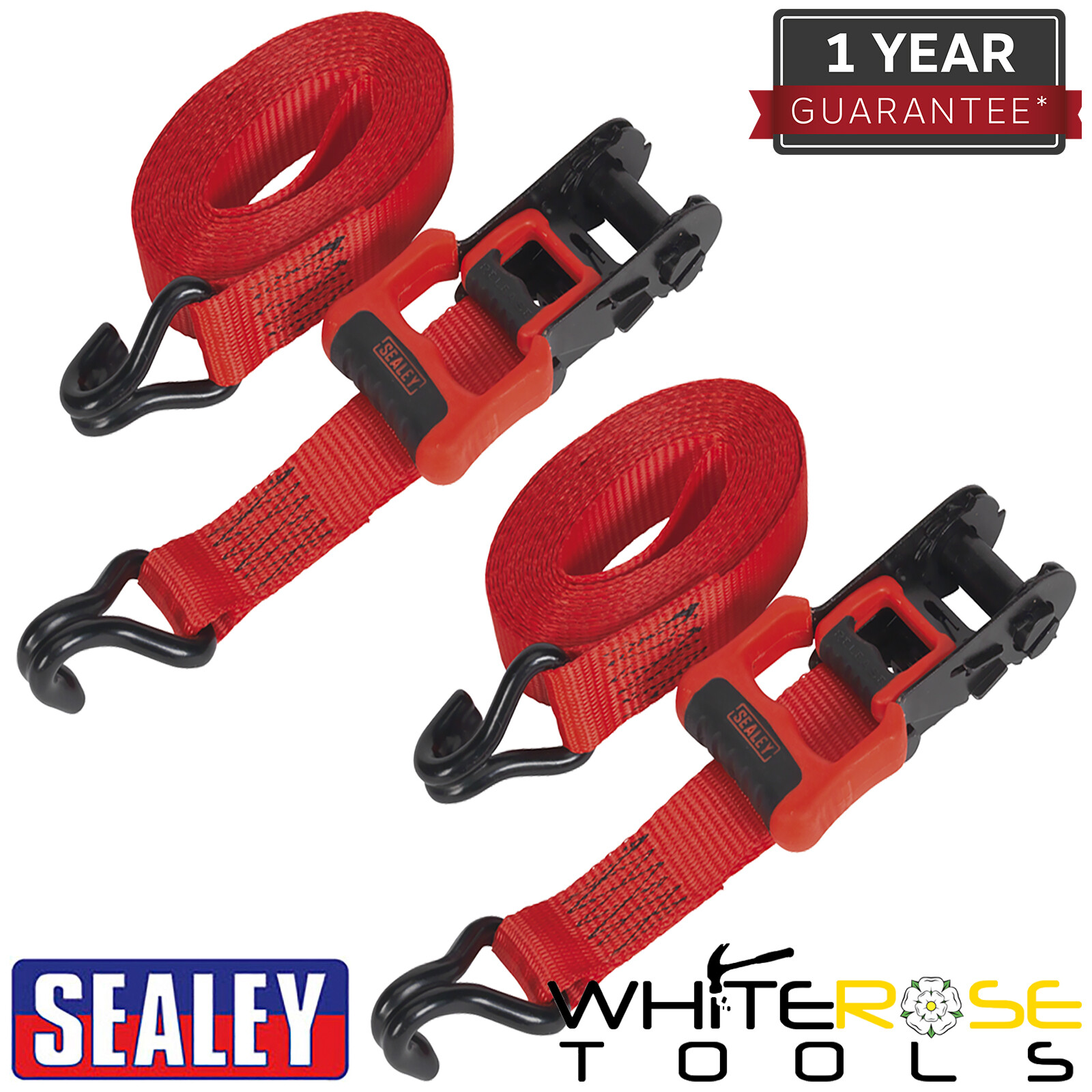 Sealey Ratchet Tie Down 32mm x 4.9m Polyester J-Hooks 1200kg Breaking Strength