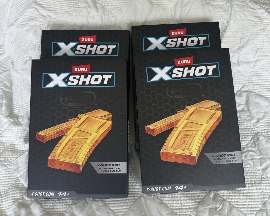 4 boxes Zuru X-Shot  X Shot Pro, 1 Half Clip And 1 Full Clip.  Clips Only . New