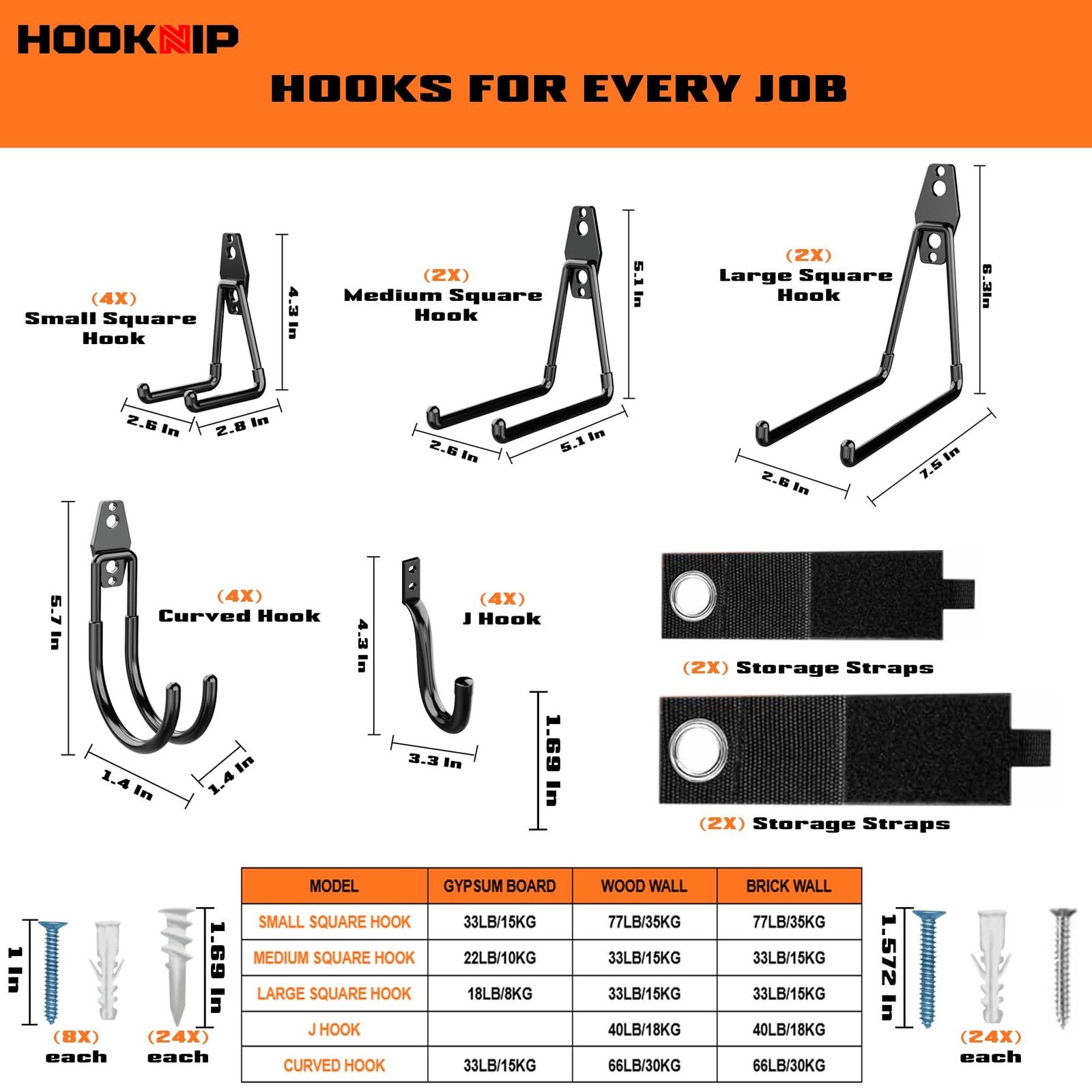 Pack 20 Garage Hooks Heavy Duty | Multi-Sized Wall Mount Tool Hangers with An...