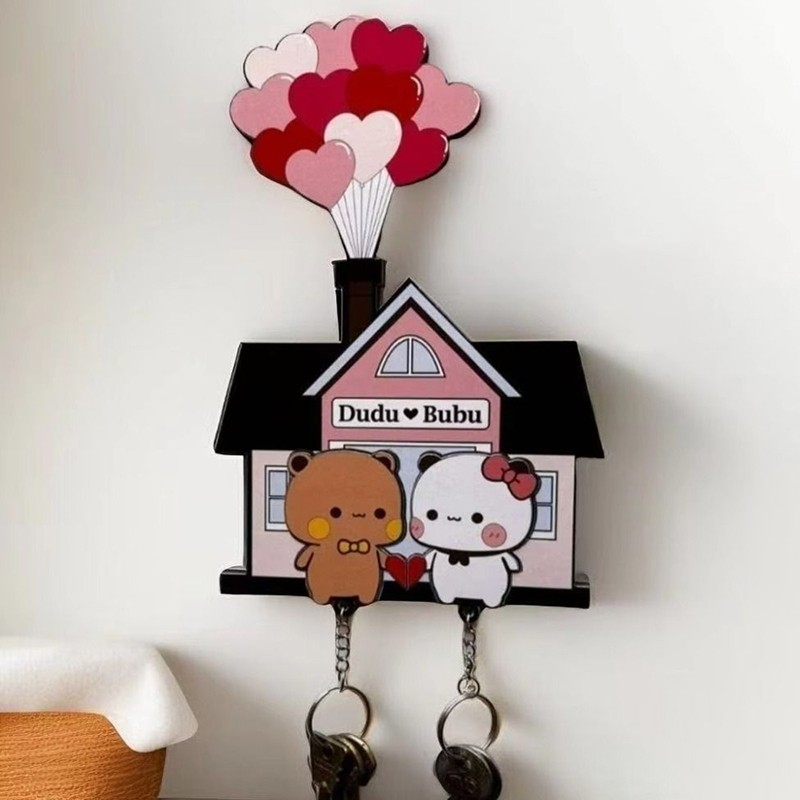 Wall Key Holder Panda Bubu And Dudu Acrylic Keychain Hanger Cartoon Pendant