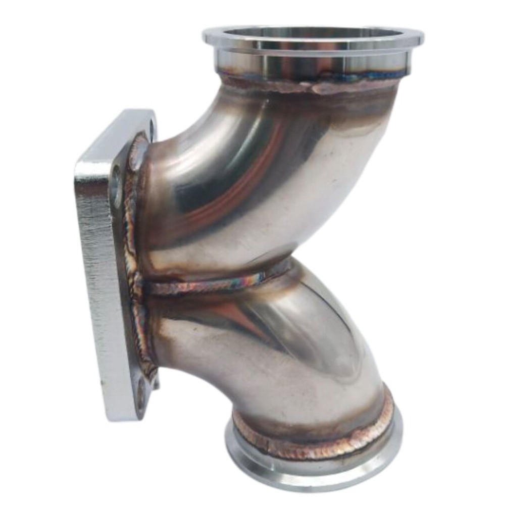 Turbo T4 Twin Scroll Flange to 2.5" V-band Dual Inlet Stainless Y Elbow Adapter