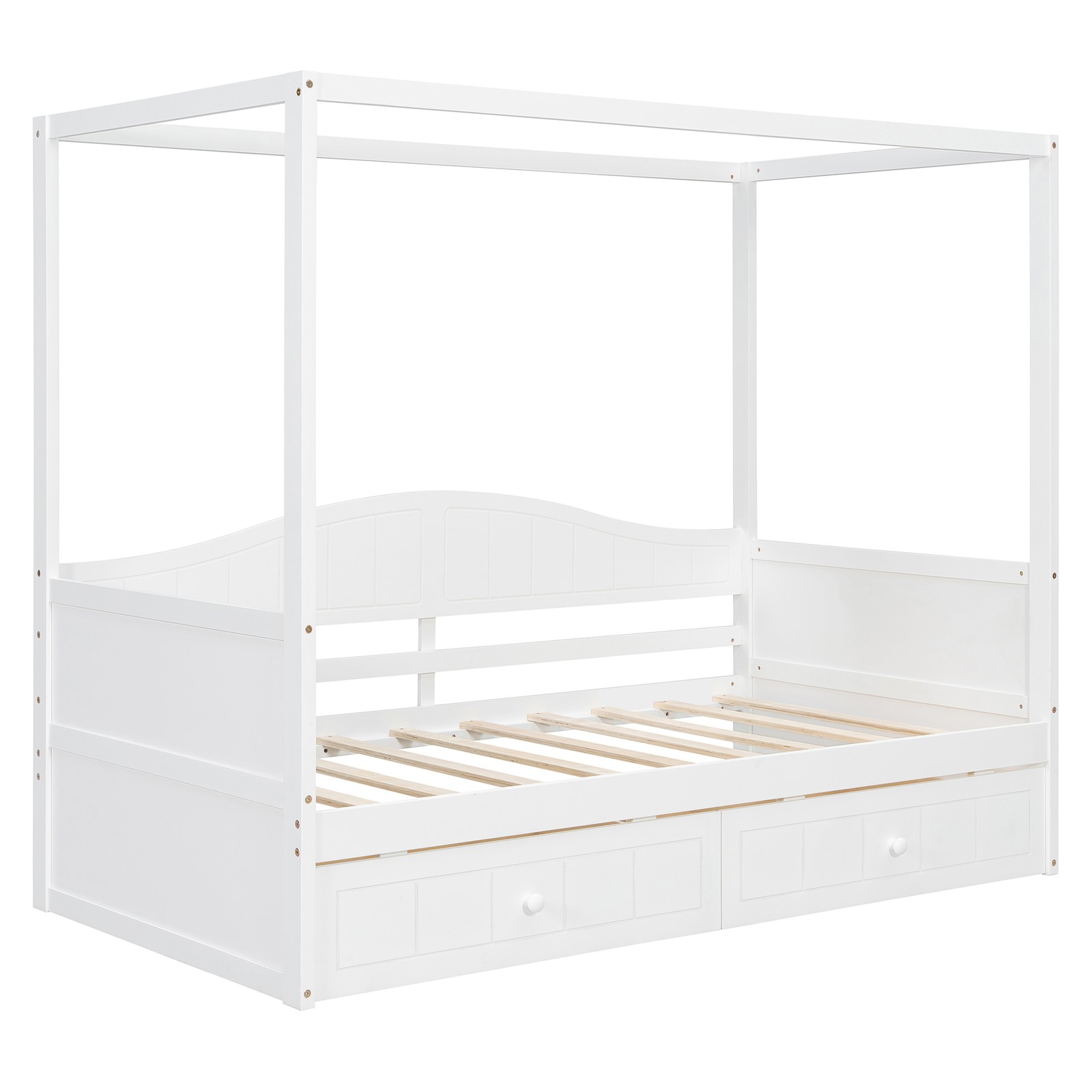 Twin Size Canopy Day Bed with 2 Drawers, White