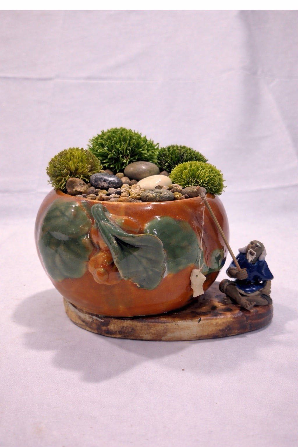 Small  VTG Ceramic Chinese fisher Mudman  pumpkin Planter Pot