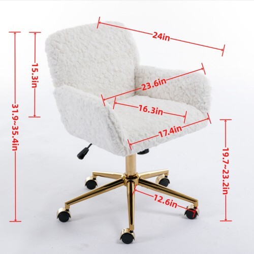Office chair Artificial rabbit hair home office chair with gold metal base