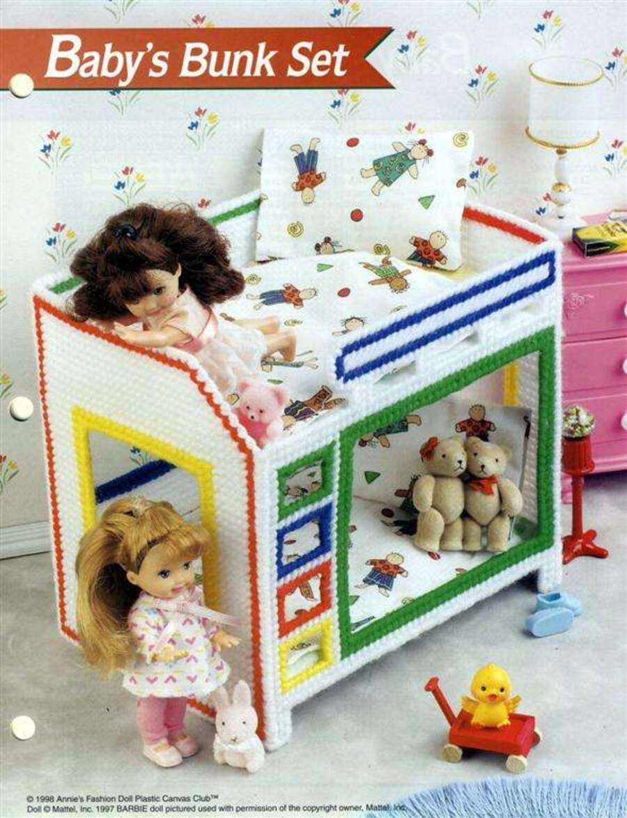 NEW ANNIES FAHION DOLL PLASTIC CANVAS CLUB BABYS BUNK SET OOP 1998