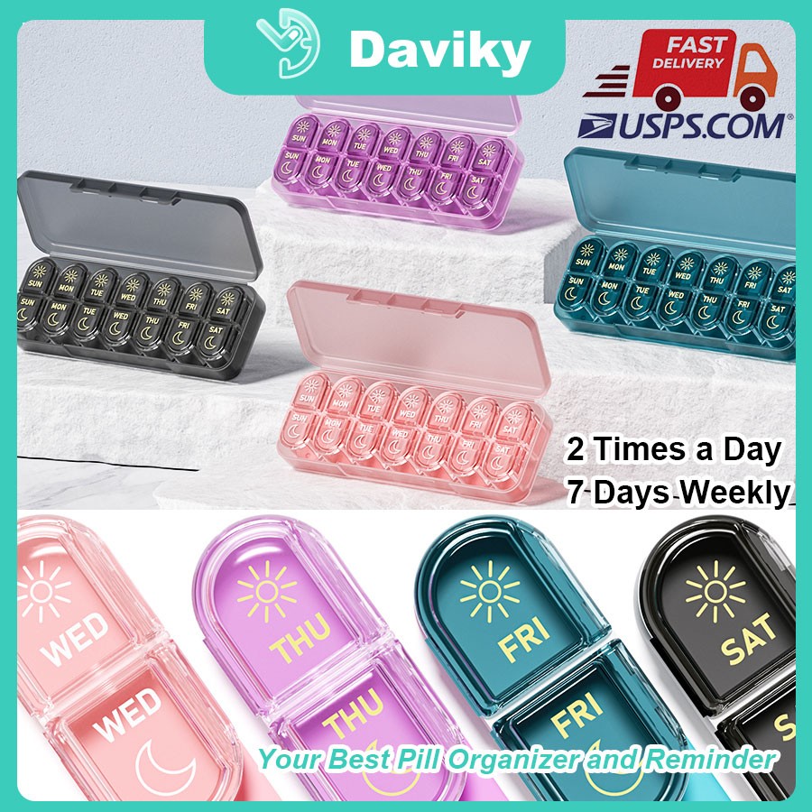Weekly Pill Box Organizer 7 Day Medicine Storage Case 2 Times a Day Daily AM PM