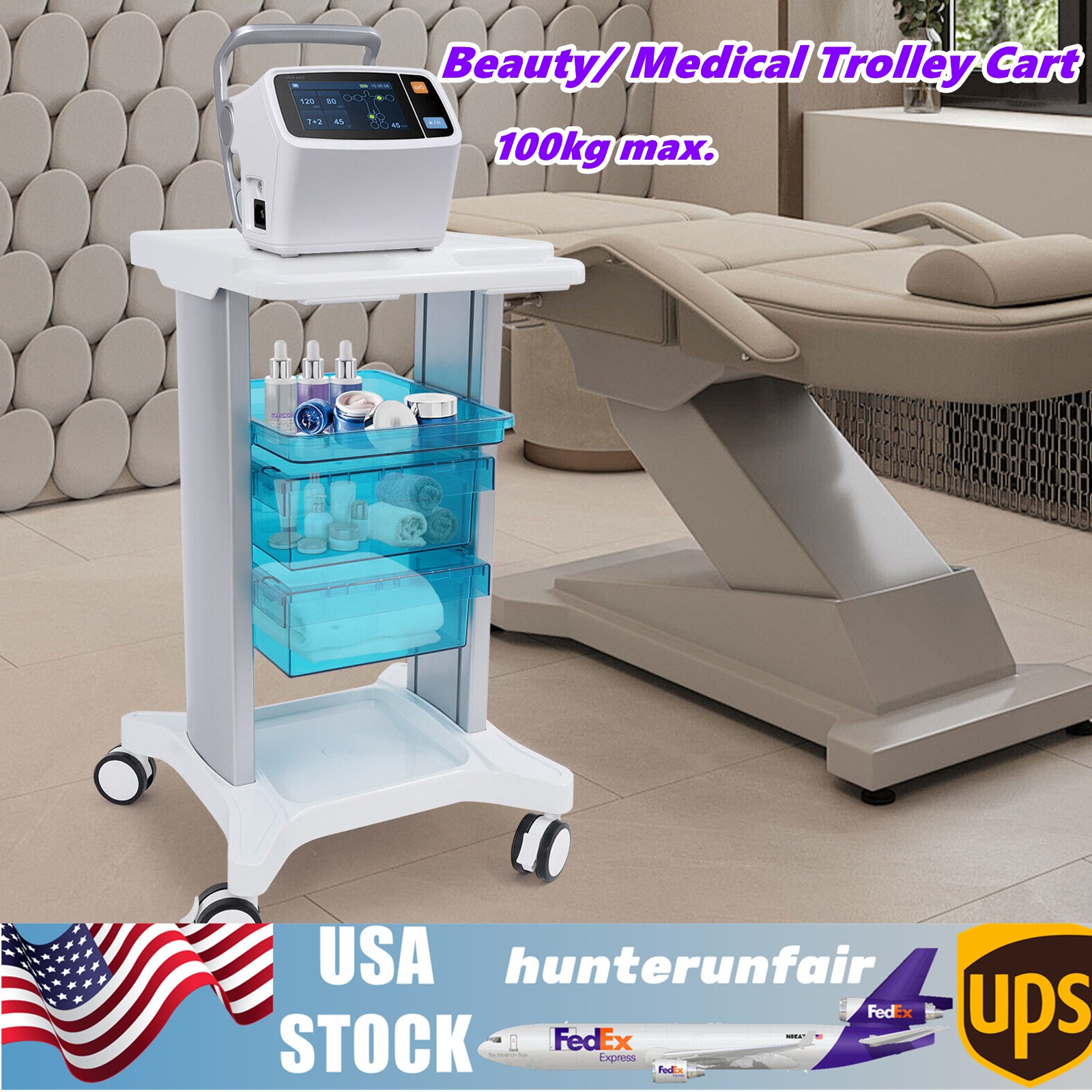 NEW 360° Rotating  Lab Carts Mobile Medical Cart With 3 Trays Load 220 lbs USA