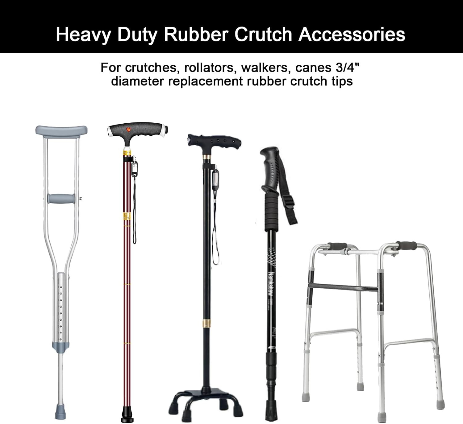 4 Pack Replacement Rubber Cane Tips 3/4 Inch Heavy Duty Rubber Crutch Tips Non S