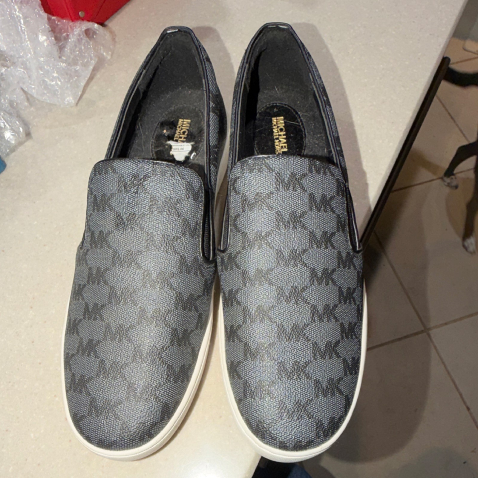 Michael Kors Women's Slip-On Logo Flats Black Gray PVC Rubber Size 10