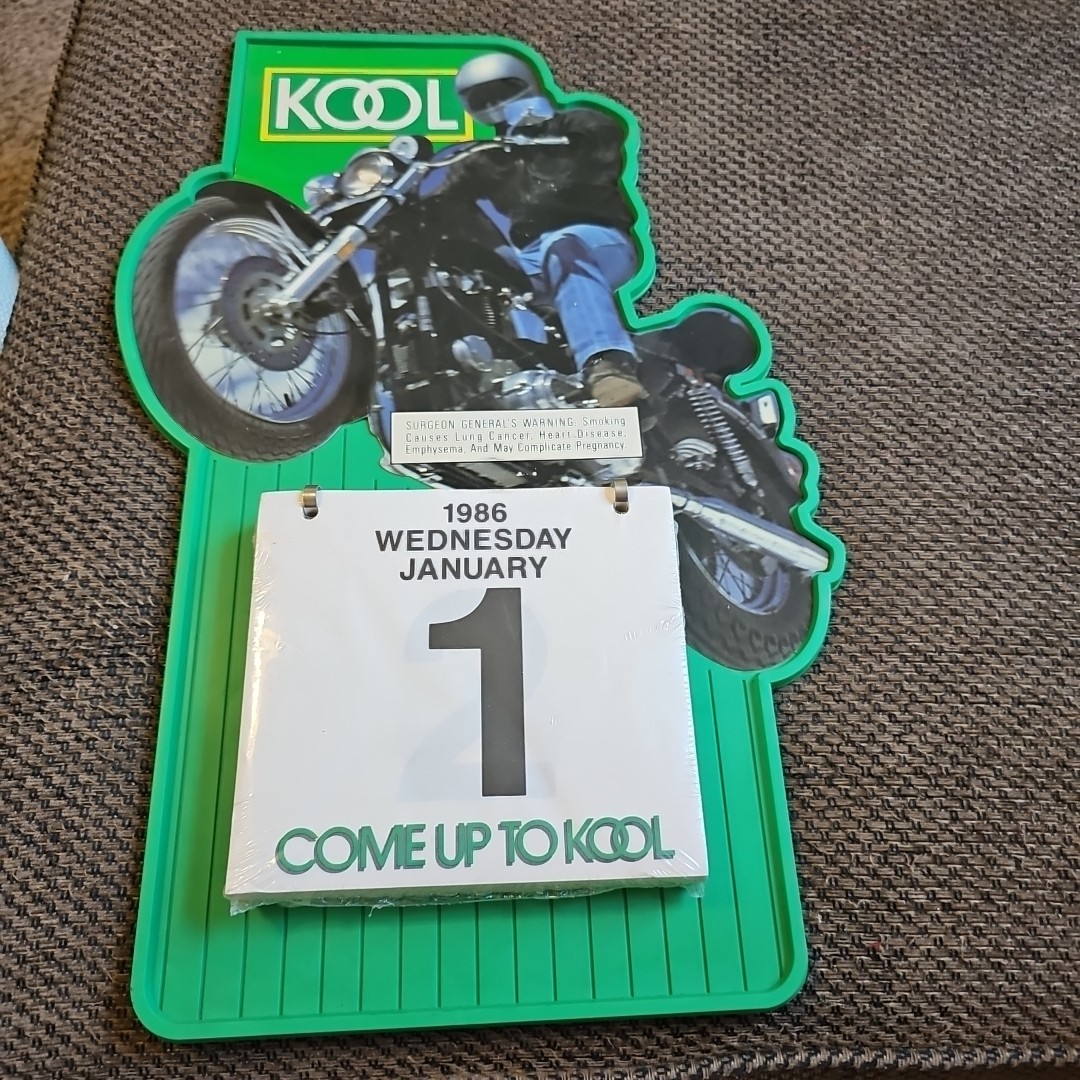Vtg 1986 Kool Motorcycle advertising calendar Sealed  plastic 17.25x12"
