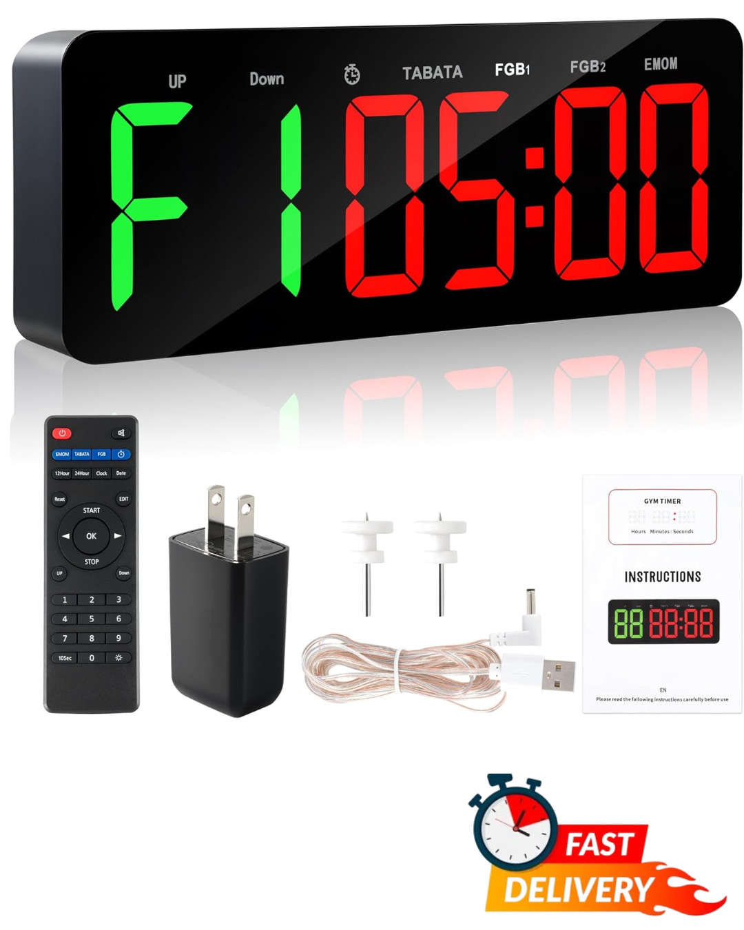 Workout Timer Clock with Remote Control Countdown Stopwatch Large Interval