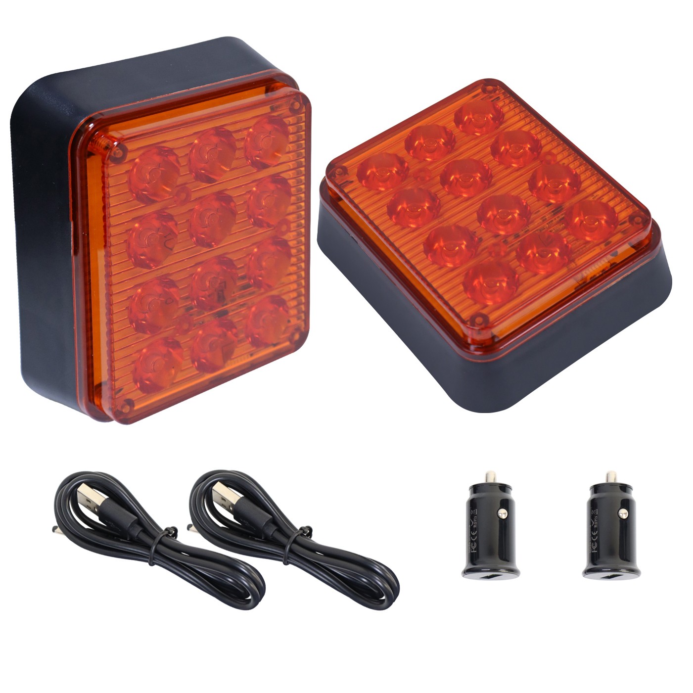 2 Pack Wireless Amber LED Warning Strobe Light Rubber Magnet Mount Truck Trailer