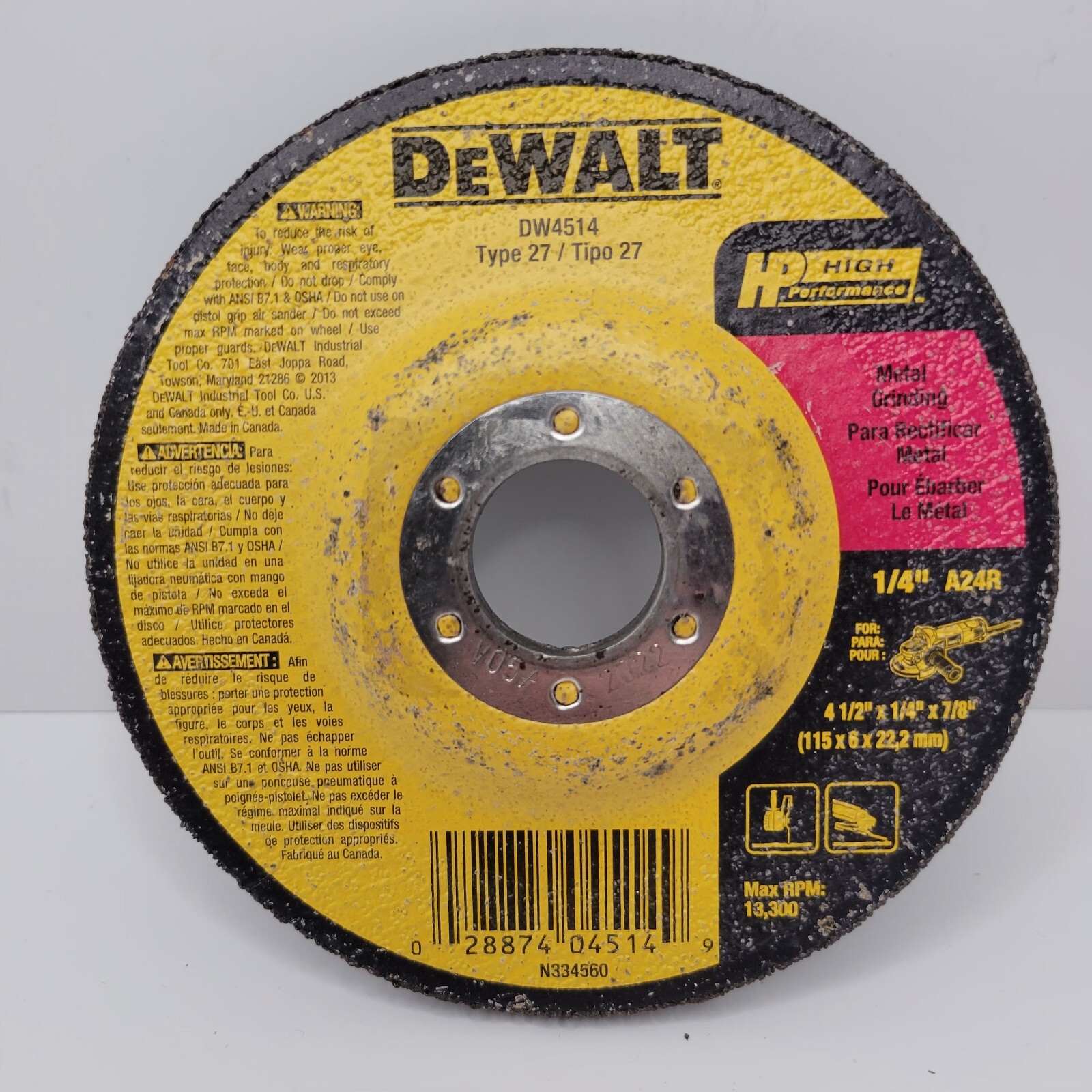 DeWalt DW4514 4-1/2" x 1/4" x 7/8" General Purpose Metal Wheel,5 Pack (Open Box)