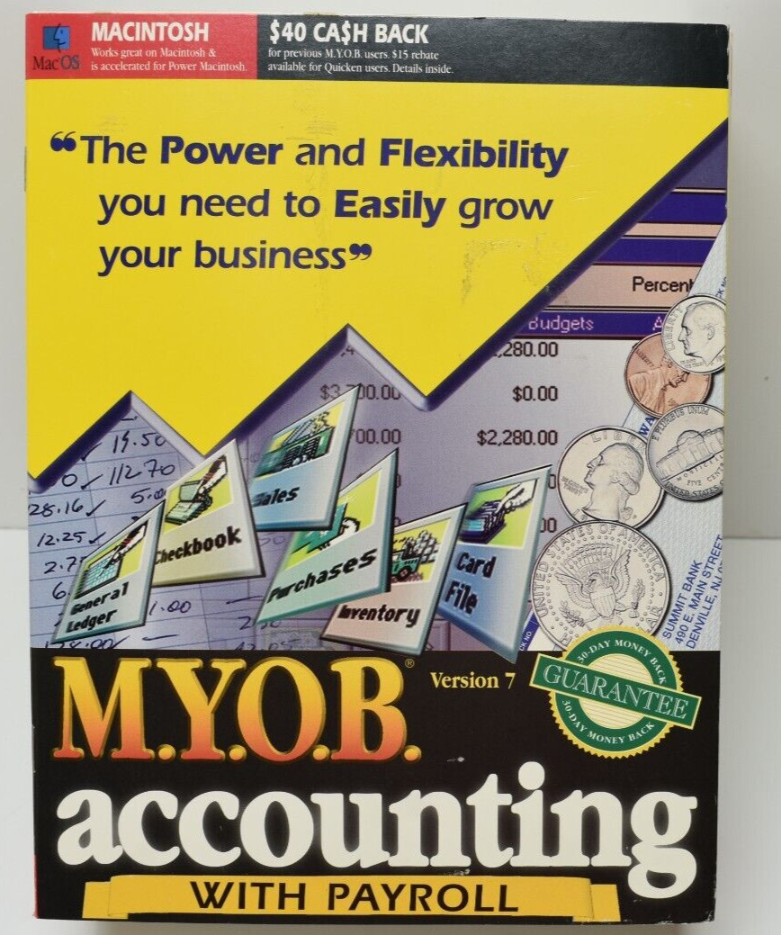 M.Y.O.B Accounting Payroll Software 1996 Macintosh CD-ROM Version 7 New Open Box