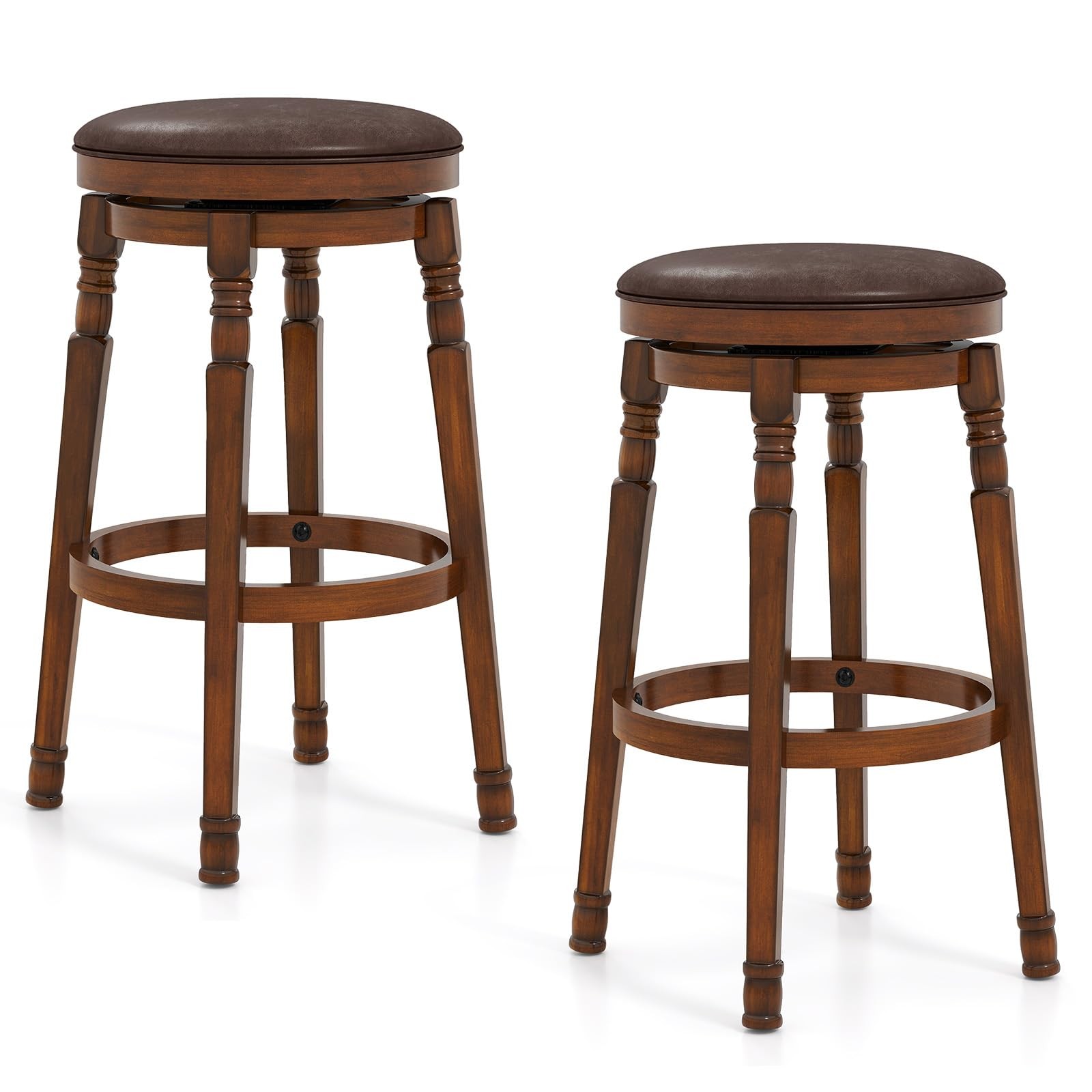 Swivel Bar Stools Set of 2, 29" Bar Height Bar Stools w/Faux Leather Padded S...