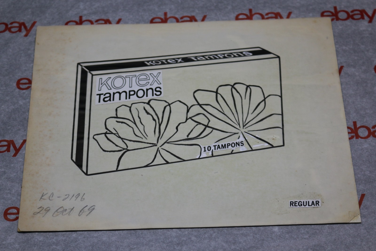 Vintage 1969 Kotex tampons regular ARTIST PROOF cardboard advertising sign