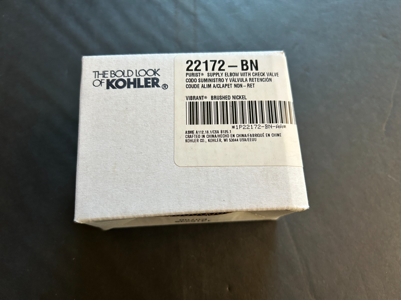 Brand New Kohler K-22172-BN Purist Wall Elbow with Check Valve Brushed Nickel A1