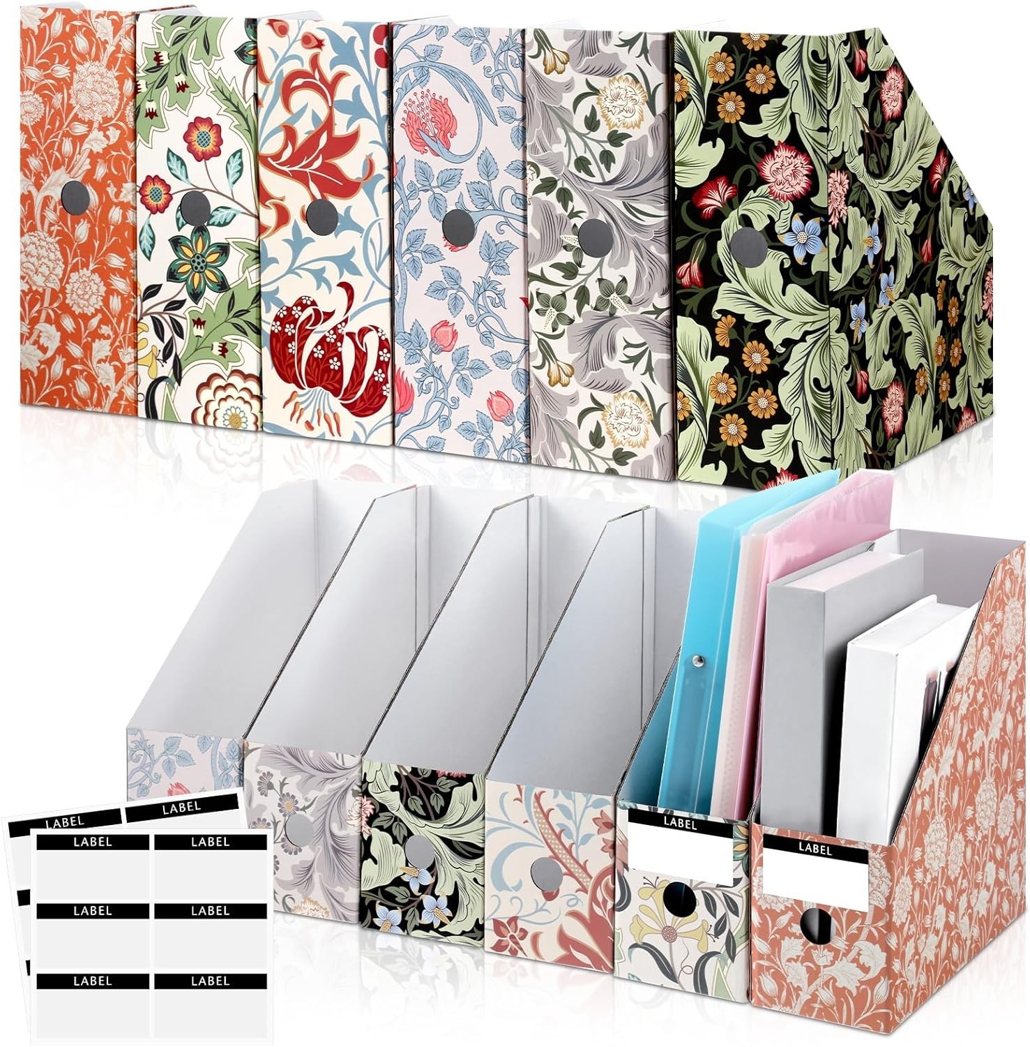 6 Pcs Magazine File Holder Foldable Decorative Cardboard File Folders 6 Patte...
