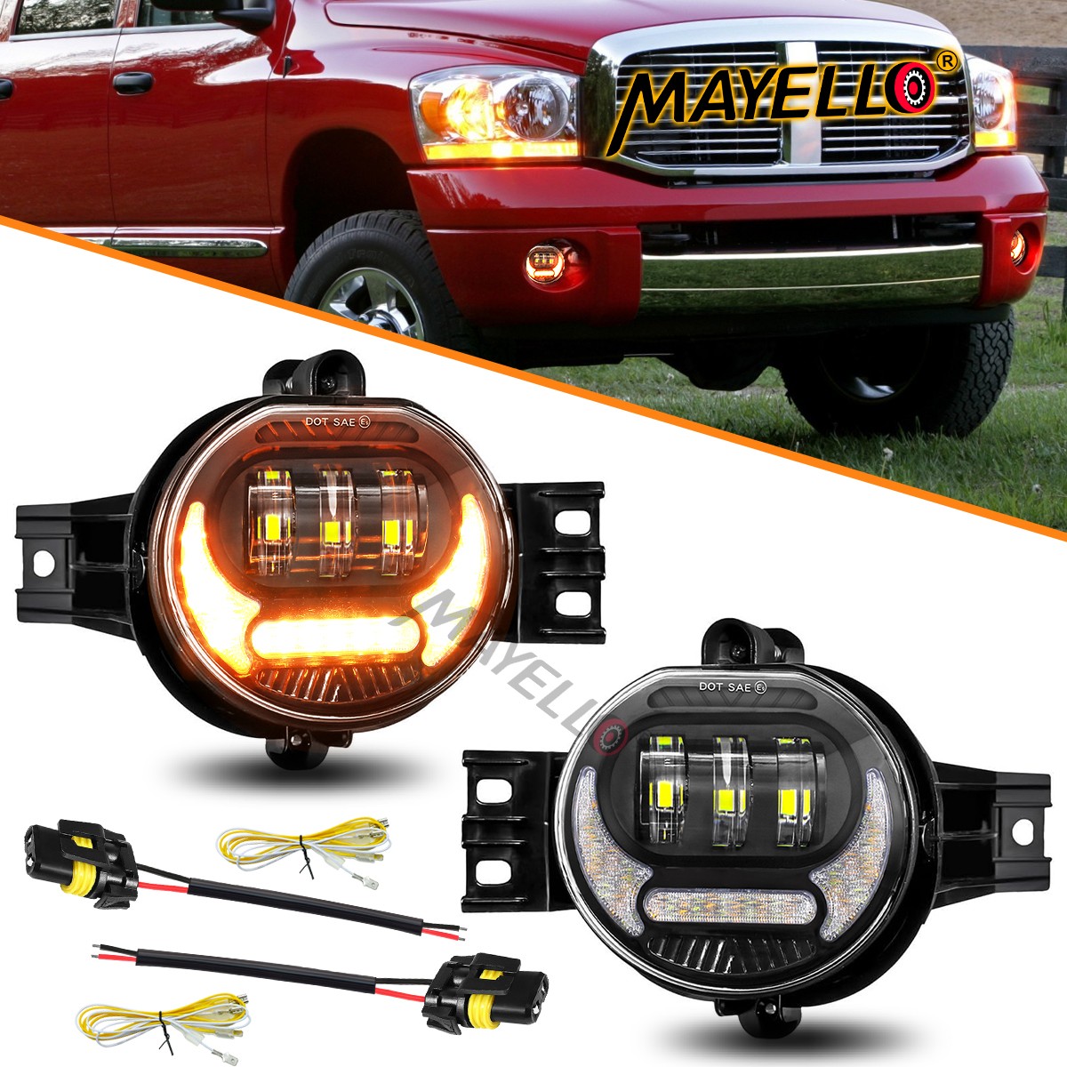 For 2002-2008 Dodge Ram 1500 03-09 Ram 2500 3500 LED Fog Lights DRL Bumper Lamps